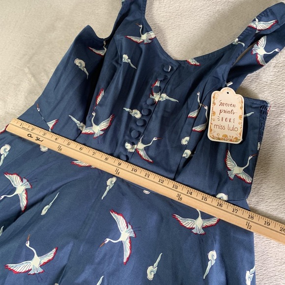 Miss Lulo Dress Womens 1X Blue Bird Print Fit & Flare Button Sleeveless NEW - Picture 5 of 15